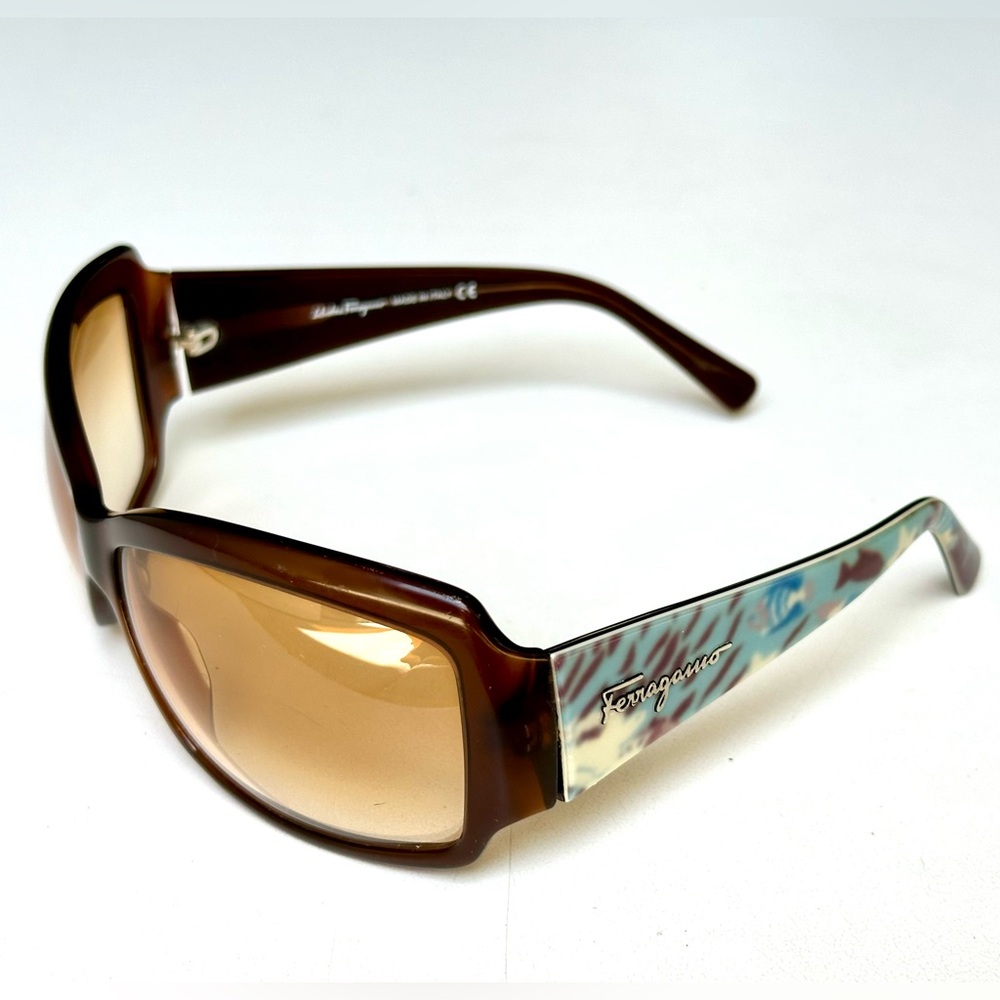 Salvatore Ferragamo Brown & Turquoise Oversized Sunglasses